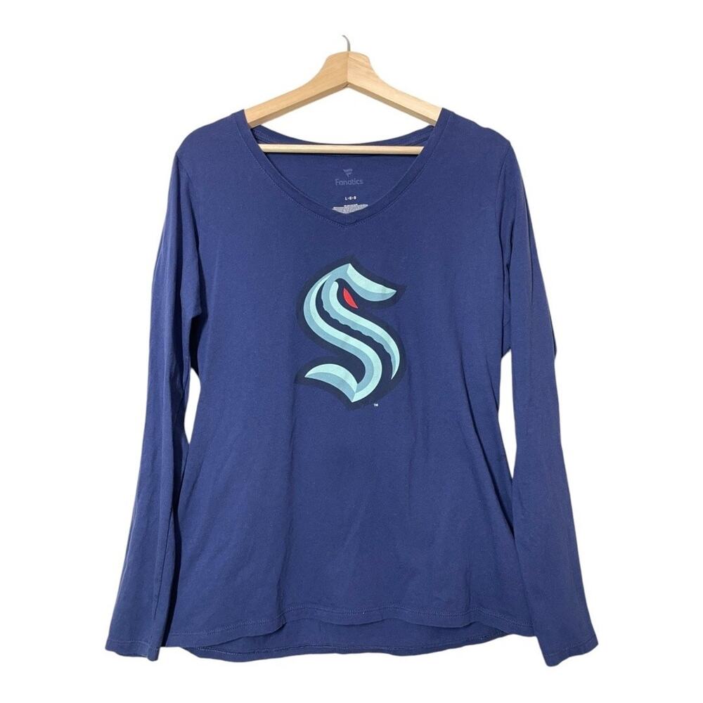 NHL Seattle Kraken Hockey Womens Long Sleeve T-Shirt V-Neck Large Fanatics